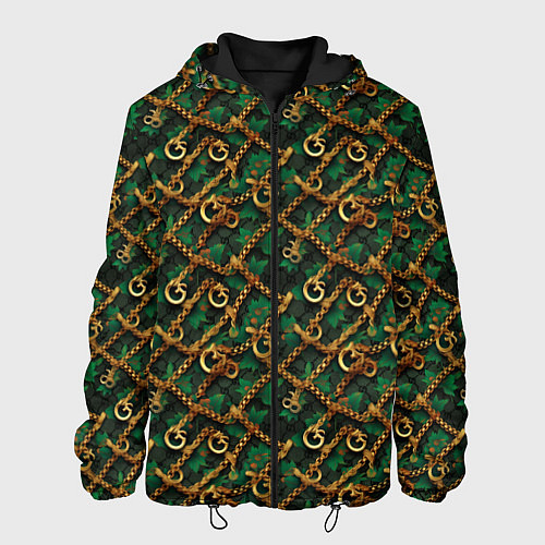 Мужская куртка Золотая цепочка на зеленой ткани / 3D-Черный – фото 1