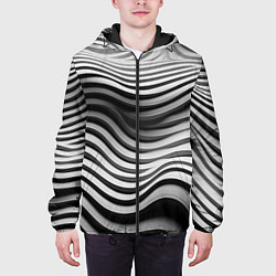 Куртка с капюшоном мужская Объемные полоски, цвет: 3D-черный — фото 2