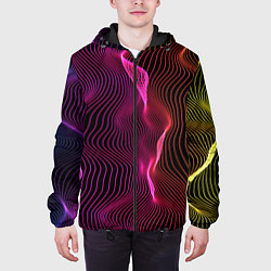 Куртка с капюшоном мужская Переплетающие цветные линии, цвет: 3D-черный — фото 2