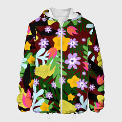 Куртка с капюшоном мужская Гавайская цветочная расцветка, цвет: 3D-белый