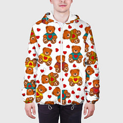 Куртка с капюшоном мужская Мишки игрушки в свитерах и сердечки, цвет: 3D-белый — фото 2