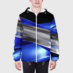 Куртка с капюшоном мужская Серебряная вставка на синей абстракции, цвет: 3D-белый — фото 2