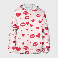 Куртка с капюшоном мужская Поцелуйчики паттерн, цвет: 3D-белый
