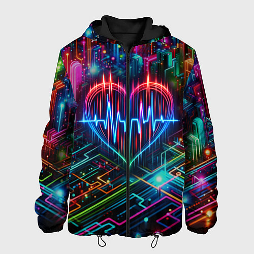 Мужская куртка Неоновое сердце - кардиограмма / 3D-Черный – фото 1