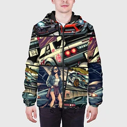 Куртка с капюшоном мужская Japanese cars art, цвет: 3D-черный — фото 2