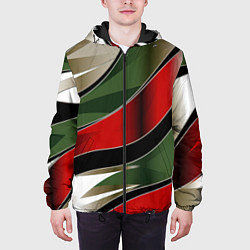 Куртка с капюшоном мужская Белые зеленые и красные полосы, цвет: 3D-черный — фото 2