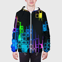 Куртка с капюшоном мужская Разноцветные прямоугольники на чёрном фоне, цвет: 3D-белый — фото 2