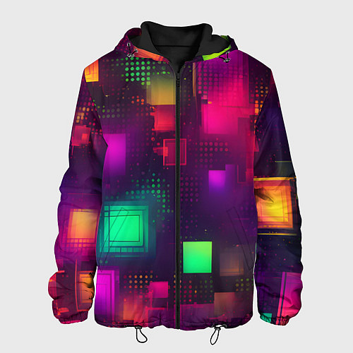 Мужская куртка Разноцветные квадраты и точки / 3D-Черный – фото 1
