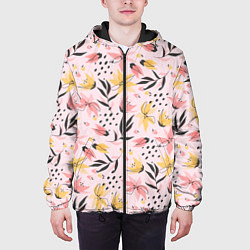 Куртка с капюшоном мужская Абстрактный паттерн с цветами, цвет: 3D-черный — фото 2