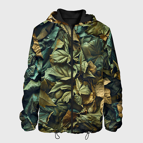 Мужская куртка Реалистичный камуфляж из листьев / 3D-Черный – фото 1