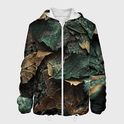 Куртка с капюшоном мужская Реалистичный камуфляж из листьев, цвет: 3D-белый