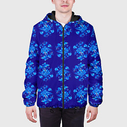 Куртка с капюшоном мужская Узоры гжель на синем фоне, цвет: 3D-черный — фото 2