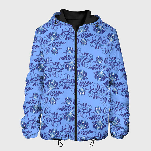 Мужская куртка Узоры гжель на голубом фоне / 3D-Черный – фото 1