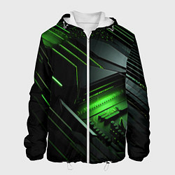 Куртка с капюшоном мужская Металл и зеленый яркий неоновый свет, цвет: 3D-белый