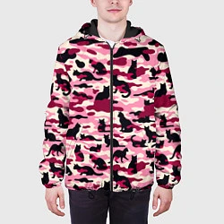 Куртка с капюшоном мужская Камуфляжные розовые котики, цвет: 3D-черный — фото 2