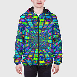 Куртка с капюшоном мужская Абстрактный узор коридор из разноцветных квадратов, цвет: 3D-черный — фото 2