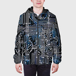 Куртка с капюшоном мужская Киберпанк схемы белые и синие, цвет: 3D-черный — фото 2