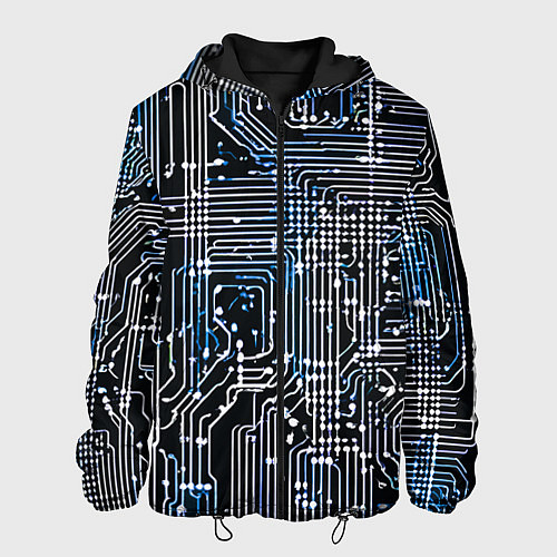 Мужская куртка Киберпанк схемы белые и синие / 3D-Черный – фото 1