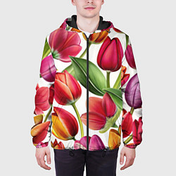 Куртка с капюшоном мужская Паттерн с тюльпанами, цвет: 3D-черный — фото 2