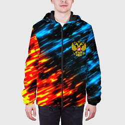 Куртка с капюшоном мужская Герб России огненный стиль, цвет: 3D-черный — фото 2