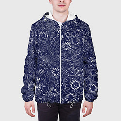 Куртка с капюшоном мужская Тёмно-синий с белым абстрактный искажение, цвет: 3D-белый — фото 2