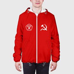 Куртка с капюшоном мужская СССР гост три полоски на красном фоне, цвет: 3D-белый — фото 2