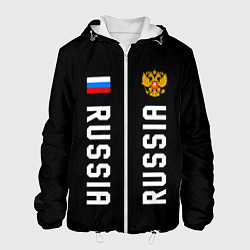 Куртка с капюшоном мужская Россия три полоски на черном фоне, цвет: 3D-белый