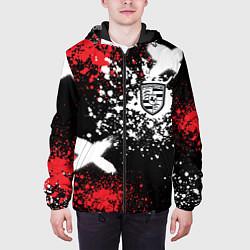 Куртка с капюшоном мужская Логотип Порше на фоне граффити и брызг красок, цвет: 3D-черный — фото 2