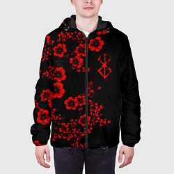 Куртка с капюшоном мужская Клеймо жертвы из аниме Берсерк - красные цветы, цвет: 3D-черный — фото 2