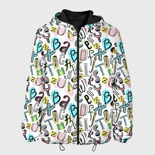 Мужская куртка Цветные каракули буквы алфавита / 3D-Черный – фото 1