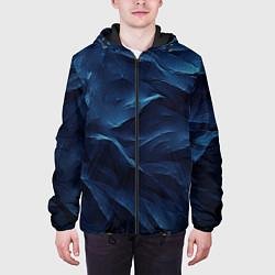 Куртка с капюшоном мужская Синие глубокие абстрактные волны, цвет: 3D-черный — фото 2