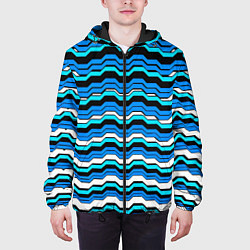 Куртка с капюшоном мужская Синие техно волны, цвет: 3D-черный — фото 2