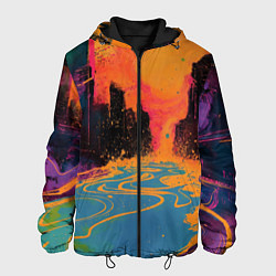 Куртка с капюшоном мужская Абстрактная городская улица со зданиями и река, цвет: 3D-черный