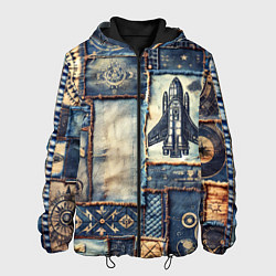 Куртка с капюшоном мужская Космический корабль - пэчворк, цвет: 3D-черный