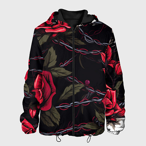 Мужская куртка Череп и красные розы / 3D-Черный – фото 1
