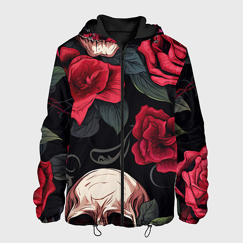 Мужская куртка Черепа с красными розами / 3D-Черный – фото 1