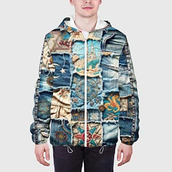 Куртка с капюшоном мужская Пэчворк из Турции, цвет: 3D-белый — фото 2
