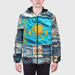 Куртка с капюшоном мужская Пэчворк джинсы в Казахстане, цвет: 3D-черный — фото 2