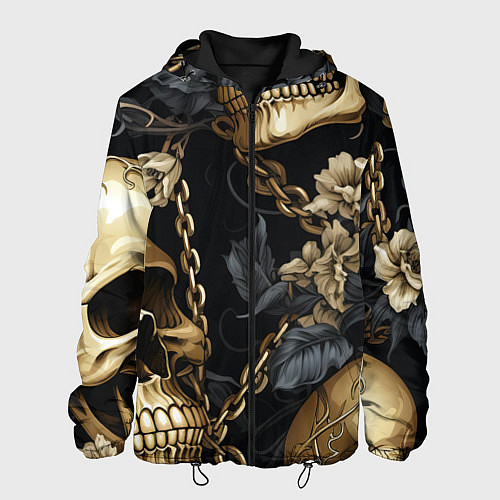 Мужская куртка Золотые черепа с цепями / 3D-Черный – фото 1