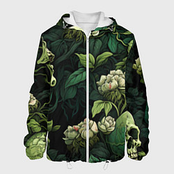 Куртка с капюшоном мужская Черепа в поле цветов, цвет: 3D-белый