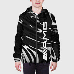 Куртка с капюшоном мужская Мерседес АМГ - белые волны, цвет: 3D-черный — фото 2