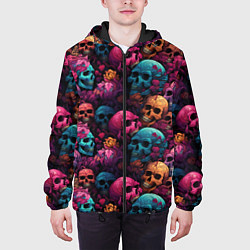 Куртка с капюшоном мужская Поле яркий черепов и цветов, цвет: 3D-черный — фото 2