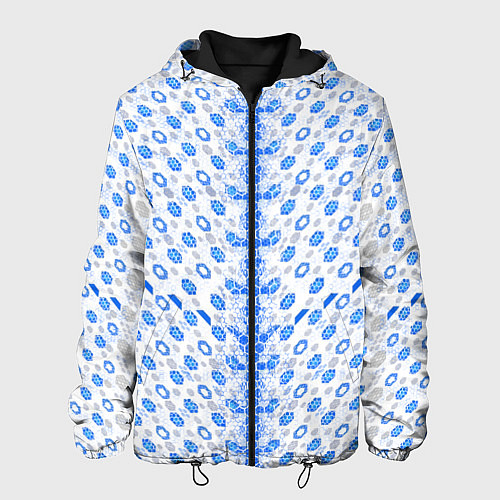 Мужская куртка Синие киберпанк ячейки на белом фоне / 3D-Черный – фото 1