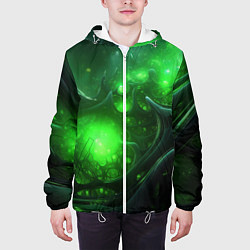 Куртка с капюшоном мужская Зеленая кислотная яркая неоновая абстракция, цвет: 3D-белый — фото 2