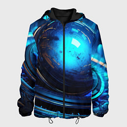 Куртка с капюшоном мужская Кислотная синяя яркая неоновая абстракция, цвет: 3D-черный