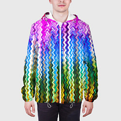 Куртка с капюшоном мужская Разноцветные волнистые полосы, цвет: 3D-белый — фото 2