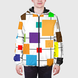 Куртка с капюшоном мужская Разноцветные квадраты паттерны, цвет: 3D-черный — фото 2