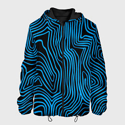 Куртка с капюшоном мужская Синие линии узор, цвет: 3D-черный