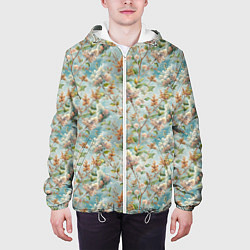 Куртка с капюшоном мужская Сирень цветы паттерн, цвет: 3D-белый — фото 2