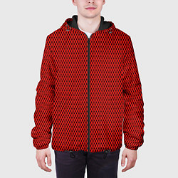 Куртка с капюшоном мужская Красно-чёрный имитация сетки, цвет: 3D-черный — фото 2